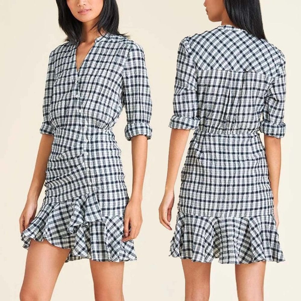 VERONICA BEARD Sherry Crinkled Plaid Mini Dress Size M
